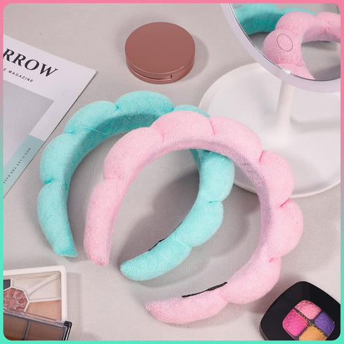 Hairband, 2 Pack Sponge Headband for Women, Cute Bubble Headband for Skincare, Makeup Removal, Hair Accessories (Blue, Pink)...