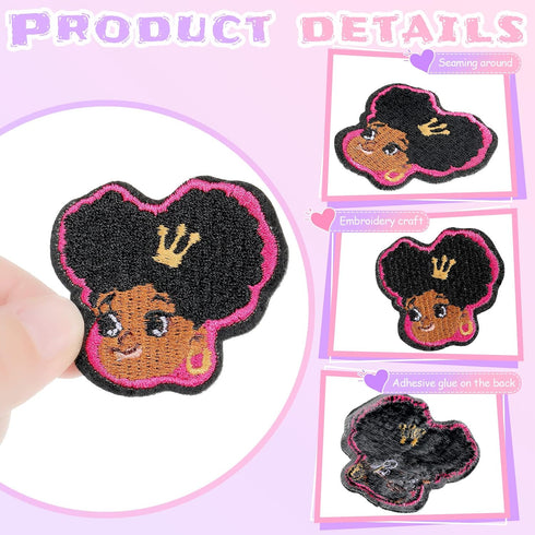 12 Pcs Black Girl Embroidered Patches Iron Sew on Patch Applique GRL Pwr Princess Rules Fabric Clothing Accessories Badge DIY Black History Month ...