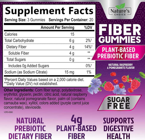 Sugar Free Fiber Gummies for Adults, Daily Prebiotic Fiber Supplement & Digestive Health Support - Supports Regularity & Digestive Health, Nature'...