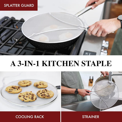 BergKoch Splatter Screen for Frying Pan - 9.5 Inch Stainless Steel Grease Splatter Guard - Cover Oil Splash when Sizzling Bacon, Cooking Fried Chi...