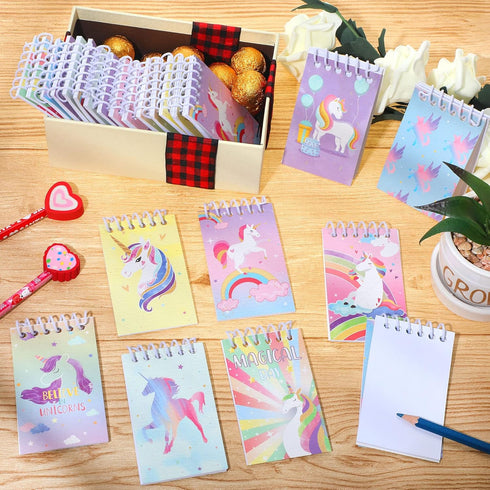 24 Pieces Mini Unicorn Notebooks for Girls, Unicorn Party Favors Mini Spiral Journal Notepads Gift Bags Fillers for Girls Kids Classroom Unicorn B...