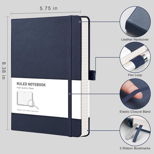 RETTACY Journaling Notebooks 2-Pack - A5 Notebooks College Ruled with 192 Numbered Pages per Pack, for Work, School, 100 GSM Acid-Free Paper, Leat...
