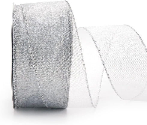 ALTIER 2.5 Inch x 40 Yards Silver Metallic Wired Ribbon for Christmas Home Decoration Gift Wrapping Bow Making Wreath DIY Crafts...