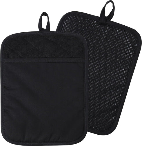 100% Cotton with Silicone Kitchen Everyday Basic Pot Holder Heat Resistant Coaster Potholder Oven Mitts with Pocket for Cooking and Baking Set of ...