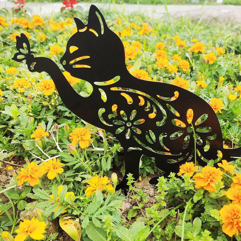 Haofy Cat Silhouette, 1 Piece of Lifelike Cat Yard Art Garden Metal Statue Decor, Hollow Decorative Stakes for Outdoor Farmhouse Pathway Lawn Deco...