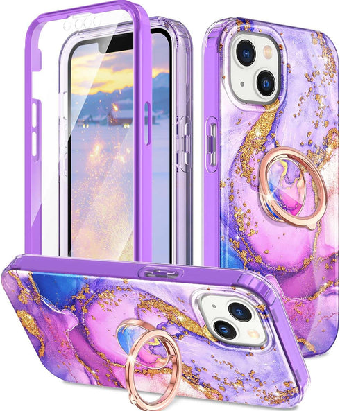 Btscase Compatible with iPhone 13 Case, Built-in Screen Protector with 360° Ring Holder Kickstand, Full Body Dual Layer Rugged Shockproof Protecti...