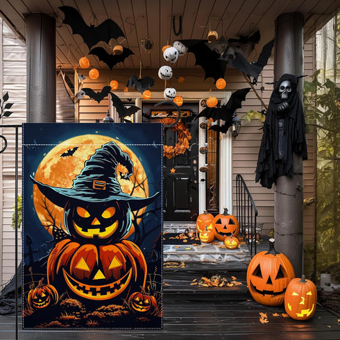 Halloween Garden Flag, 12x18 Inch Double Sided Burlap, Halloween Jack O Lantern Garden Flag, Holiday Outdoor House Decoration?Lawn Flag Yard Flag?...