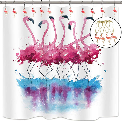 Set of 12 Flamingo Shower Curtain Hooks Decorative Home Bathroom Stainless Steel Rustproof Shower Curtain Rings Decor Accessories (Flamingo)...