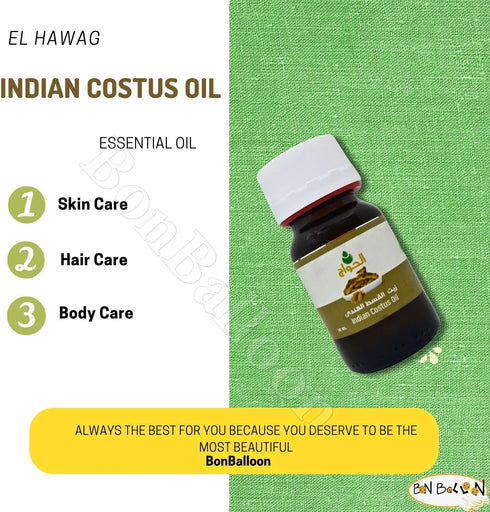1 Pack Pure & Natural Indian Costus Oil Cold Pressed El Hawag Elhawag Natural Concentrated Crude Perfect Fresh for Body & Skin No Additives Non Gm...
