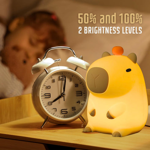 Cute Silicone Capybara Night Light – Soft Animal Kids Night Lights for Bedroom Portable USB Rechargeable Capybara Soft Light Lamp Touch Control Ki...