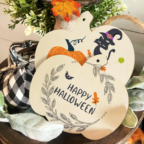 Large Size 7inch Wooden Halloween Thanksgiving Ornaments to Paint, DIY Blank Unfinished Pumpkin Wood Discs Ornament for Crafts Hanging Autumn Deco...