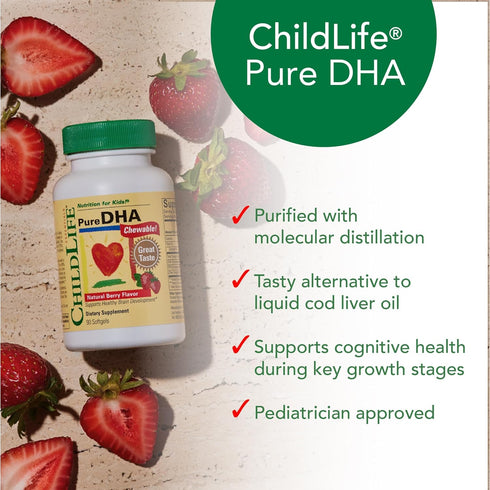 CHILDLIFE ESSENTIALS Pure DHA for Kids - DHA Supplements, DHA EPA Omega 3 Supplement, Children DHA Chewables, Baby DHA, Fish Oil for Toddlers, Glu...