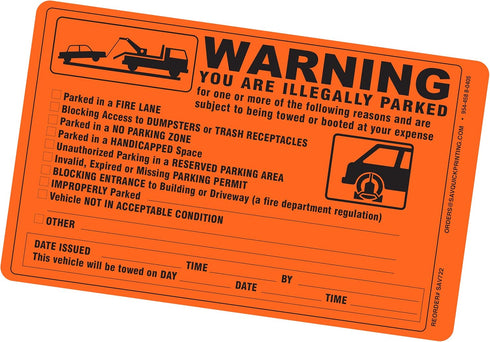 Parking Violation Sticker - Vehicle Illegally Parked Tow Notice - Parking Violation Notice - No Parking Warning Stickers - 5.5 x 7.5 Hard to Remov...