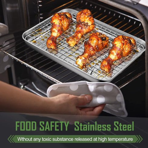 9 Inch Baking Tray Pan & Cooling Rack Set, Joyfair Stainless Steel Rectangular Toaster Oven Pan with Grid Rack for Cookies/Meats/Bacon, Non-toxic ...