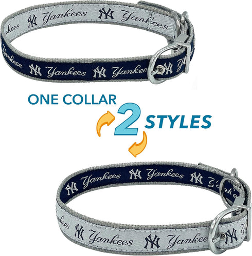 New York Yankees Reversible MLB Dog Collar, Medium. Premium Home & Away Two-Sided Pet Collar Adjustable with Metal Buckle. Your Favorite MLB Baseb...
