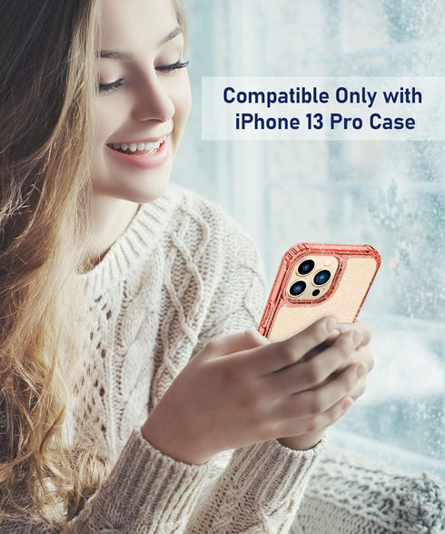 MIODIK Compatible with iPhone 13 Pro Case, with Screen Protector + Camera Lens Protector, Clear Glitter Women Girls Protective Shockproof Phone Ca...