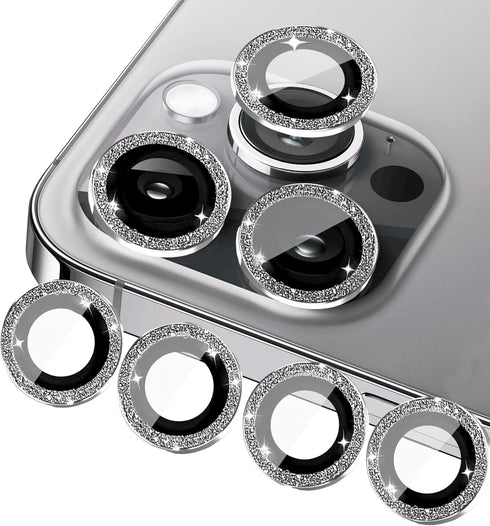 (3+1) Compatible with iPhone 15 Pro & iPhone 15 Pro Max Camera Lens Protector Glitter Bling, Tempered Glass Clear Camera Cover Screen Protector Ri...