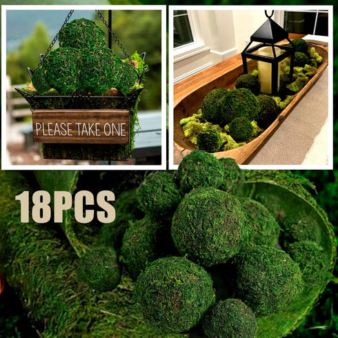 BYHER Moss Balls, 18 PCS Decorative Balls for Centerpiece Bowls - 6pcs 3.2" Natural Dried Balls+ 12pcs 2" Green Moss Balls Vase Bowl Filler (Set o...