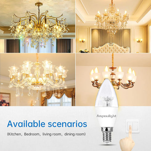 E12 LED Candelabra Bulbs 2700K Warm White 3W 60Watt Equivalent,Ceiling Fan Light Bulbs...