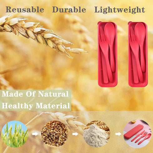 Reusable Travel Utensils Set with Case, 2 Sets Wheat Straw Portable Plastic Fork Spoons Knife Cutlery, Camping Eco-Friendly BPA Free Tableware for...