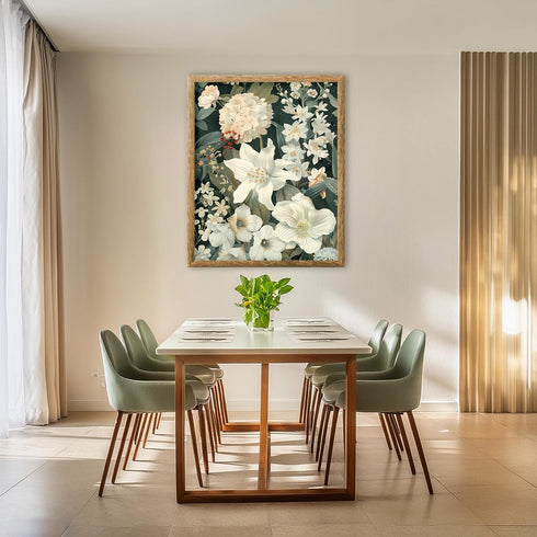 Posterizer 1 pcs-romantic white and beige chic flowers-Floral & Botanical Art-Abstract & Modern Art-Decor for Home & Office- UNFRAMED Wall Art...