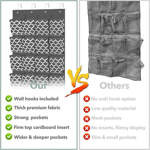 Over the Door Shoe Organizer with 24 Extra Large Pockets - Hanging Shoe Rack Storage Holder for men shoes zapateras and 4 Sturdy Hooks for Women H...