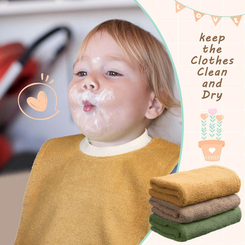 3 Pieces Full Coverage Toddler Bibs Absorbent Cotton Terry Towel Toddler Bibs Pullover Baby Bibs, 3 Colors...