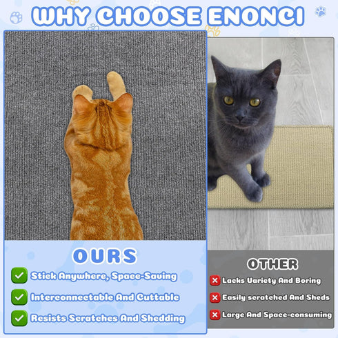 Cat Carpet Protector 47.2"x15.8",Stick on Floor and Wall Cat Scratch Pad Rug for Indoor Litter Mat,Trimmable Self-Adhesive Cat Scratching Furnitur...