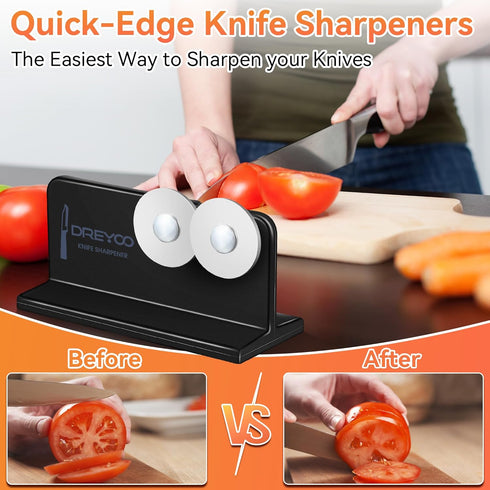 Dreyoo Cutlery Pointed Edge Knife Sharpener, Double Sided Stainless Steel Wheels Cutlery Knife Sharpener, Broadhead Knife Sharpeners for Kitchen K...