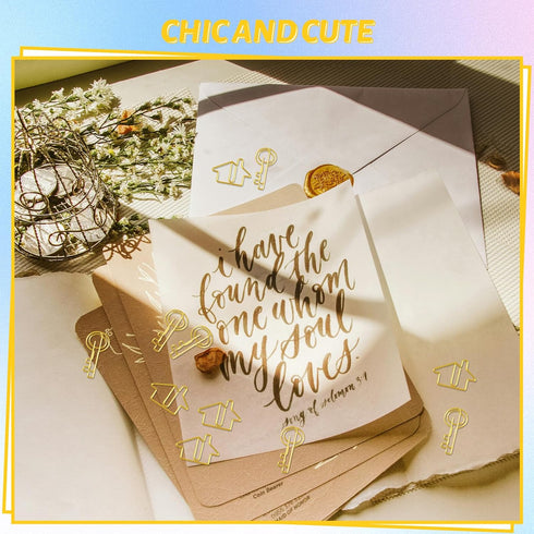 100 pcs Cute Paper Clips 50 pcs Gold Key Shaped Wire Paper Clips 50 pcs House Shaped Paper Clips Mini Paperclips for Office School Supplies Weddin...