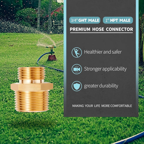 3/4" GHT Male x 1" NPT Male LF Brass Garden Hose Fittings Connectors Adapter, Repair Water Hose Connector (Pack of 2)...