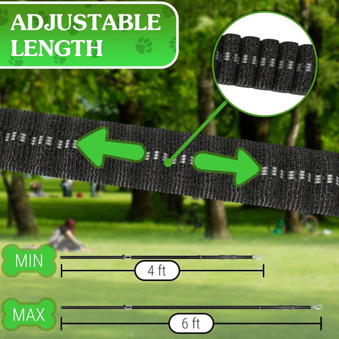 Heavy Duty Dog Leash 4-6Ft Length – Reflective Dog Leash for Medium, Large Dogs – Shock Absorbing Bungee Dog Leash with Zinc Alloy Carabiner, Traf...