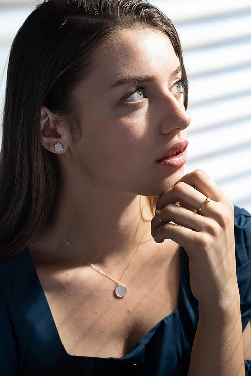 S.Leaf Sterling Silver Necklace - Dainty Mother of Pearl Choker with Pendant for Women...