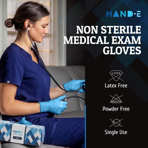 Hand-E Touch Blue Nitrile Disposable Gloves Large 100 Count - Latex Free Medical Exam Gloves, Powder Free Food Safe Cooking Gloves...