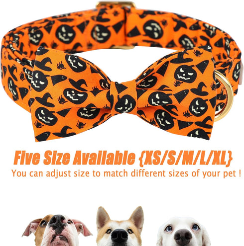 Halloween Dog Collars for Large Dog with Bow Tie,Fall Scary Pumpkin Dog Collar with Safety Metal Buckle Adjustable Puppy Collars for Small Medium ...