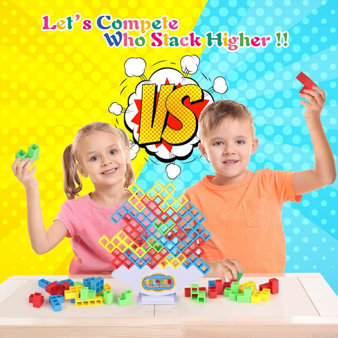 48 Pcs Tetra Tower Game, Stack Attack Family Board for 2 Players Family Games, Building Blocks Stacking Balance Games Toys for Kids, Adults, Frien...