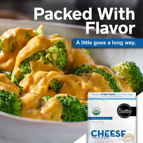 Healthier Comforts Organic White Cheddar Cheese Powder | Gluten Free, Kosher, Keto-Friendly, Non-GMO, Antibiotic & Hormone Free | Perfect for Popc...