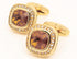 14K Gold Plated Brown Gem Stone Cufflinks for Men Wedding Dress Men Crystal Cufflink for Shirt Party Birthday Anniversary Dress...