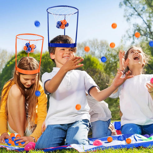 2 Pack Head Hoop Basketball Party Game for Kids and Adults Carnival Game Adjustable Basket Net Headband with 20 Balls for Carnival Party Birthday ...