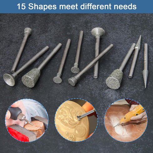 Stone Carving Set Diamond Burr Bits Compatible with Dremel, 30PCS Polishing Kits Rotary Tools Accessories with 1/8’ Shank for Carving, Engraving, ...