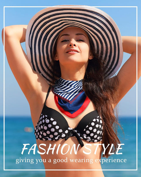 Bonuci Sailor Scarf 23.62 x 23.62 Inch Silk Satin Flight Attendant Scarf Square Red White and Blue Stripe Scarf for Women...