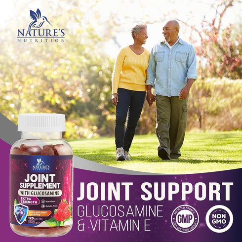 Nature's Joint Support Gummies Glucosamine Plus Vitamin E - Joint Support Supplement for Occasional Discomfort for Back, Knees & Hands - Joint Hea...