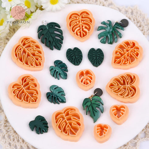 Puocaon Monstera Polymer Clay Cutters - 20 Leaves Clay Cutters for Polymer Clay Earrings Making, Tropical Leaf Clay Jewelry Cutters, Embossed Leav...