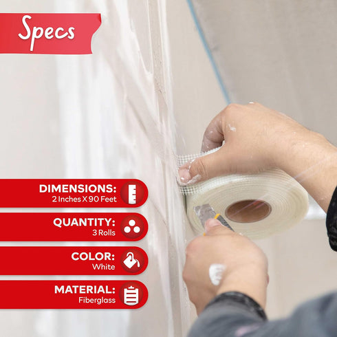 XFasten Drywall Repair Mesh Tape - 2-Inches x 90-Foot, Pack of 3 Drywall Patch Tape, Patch Holes and Cracks Mesh Tape for Drywall Repair, Wall Rep...