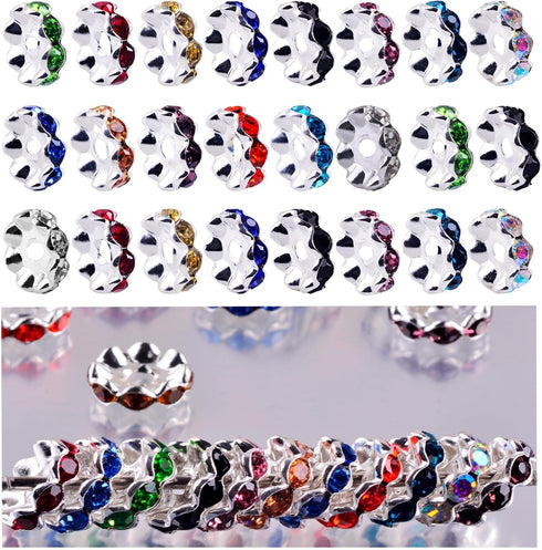 Rhinestone Beads for Pens Making,100pcs 12mm Bulk Beadable Spacer Beads for Pens,Fancy Glitter Wave Diamond Crystal Beads for Bracelet Jewelry Mak...