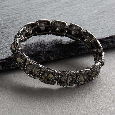 Mariell Black Diamond Crystal Stretch Bracelet, Adjustable Bangle for Weddings, Prom, Bridesmaids, Gift...