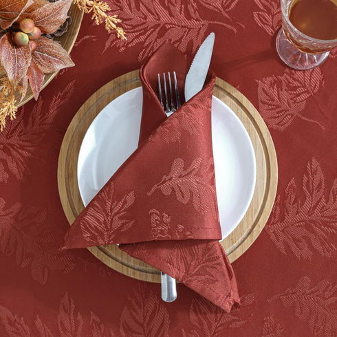 Elrene Home Fashions Elegant Woven Leaves Jacquard Damask Wrinkle Resistant Tablecloth, 70" x 70", Round, Spice Red...