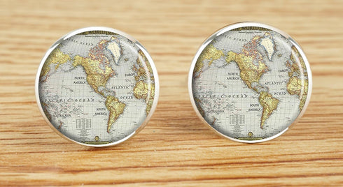 Custom Classic Jewelry Tuxedo Shirt Sliver Cufflinks Men's Unique Business Wedding Gifts (World Map)...