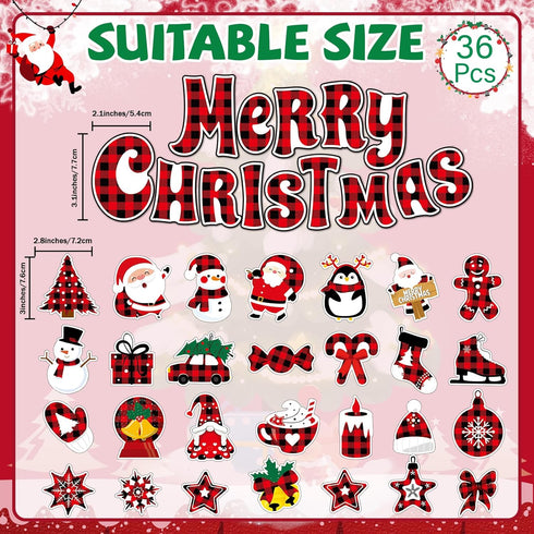 36 Pieces Christmas Magnets Merry Christmas Refrigerator Magnetic Santa Claus Fridge Magnet Stickers Happy Holiday Decoration for Car Mailbox Lock...