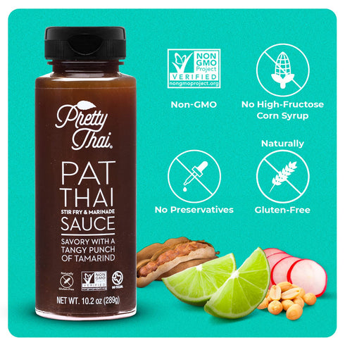 Pretty Thai Pat Thai Sauce, Gluten Free Certified Non-GMO Authentic Pad Thai Stir Fry Sauce & Rice Noodle Seasoning, 100% Natural Simple Chicken M...